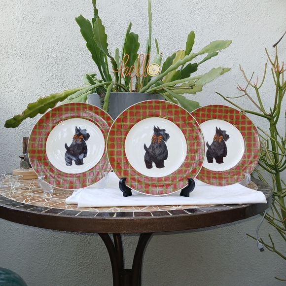 3 Gumps Tartan Scottie Dog Dessert Plates. - Picture 2 of 4
